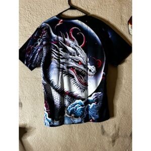 White Dragon Moonlit Storm Graphic Tee – Size Medium – Fantasy Creature Shirt